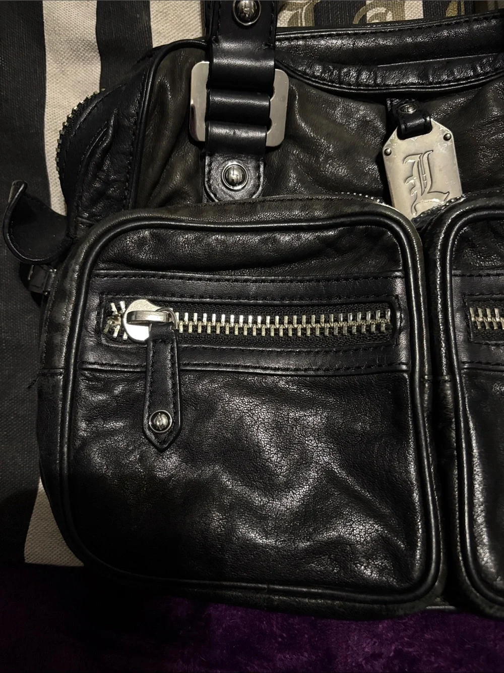 LAMB BLACK  Leather Messenger Bag with Dual Front Zippers